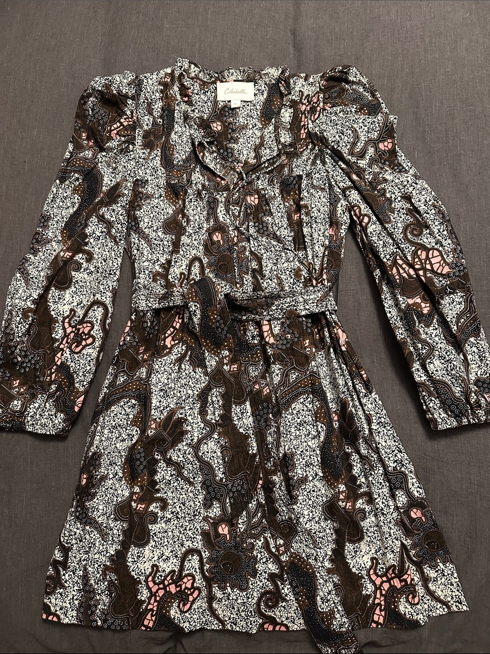 Cleobella Brown & Pink Paisley V-Neck Ruffle Dress